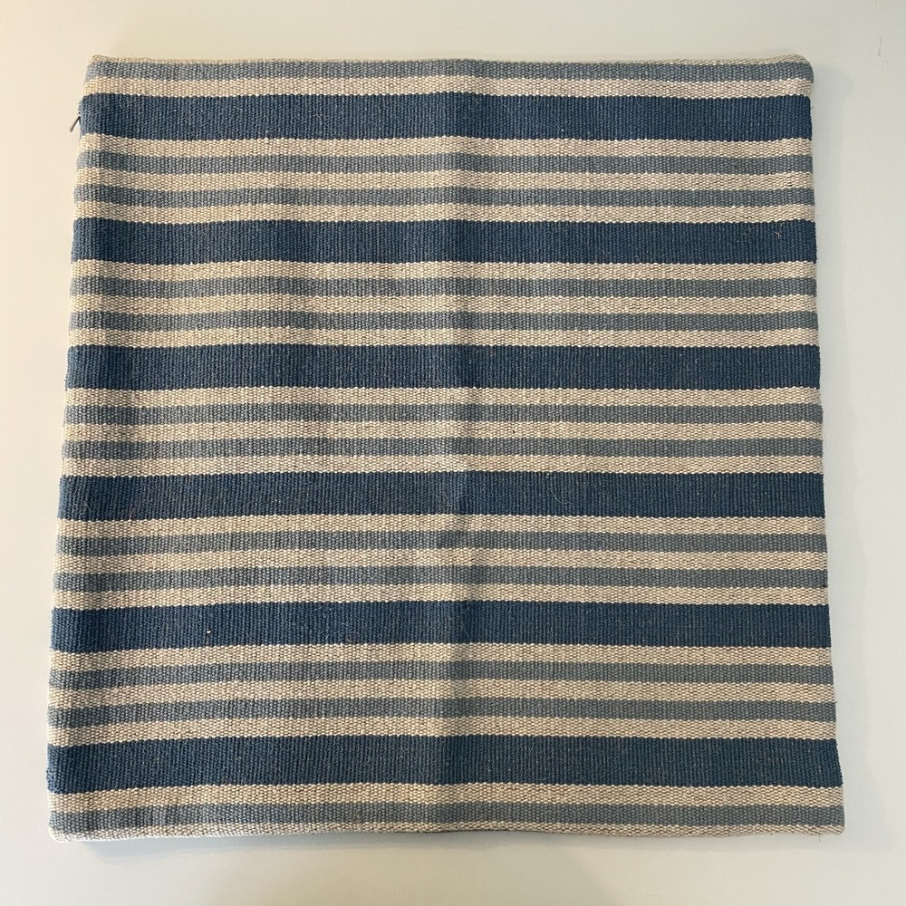 Pottery Barn Cotton Jute Striped Pillow Cover 18x18 Coastal Nautical Beach Boho